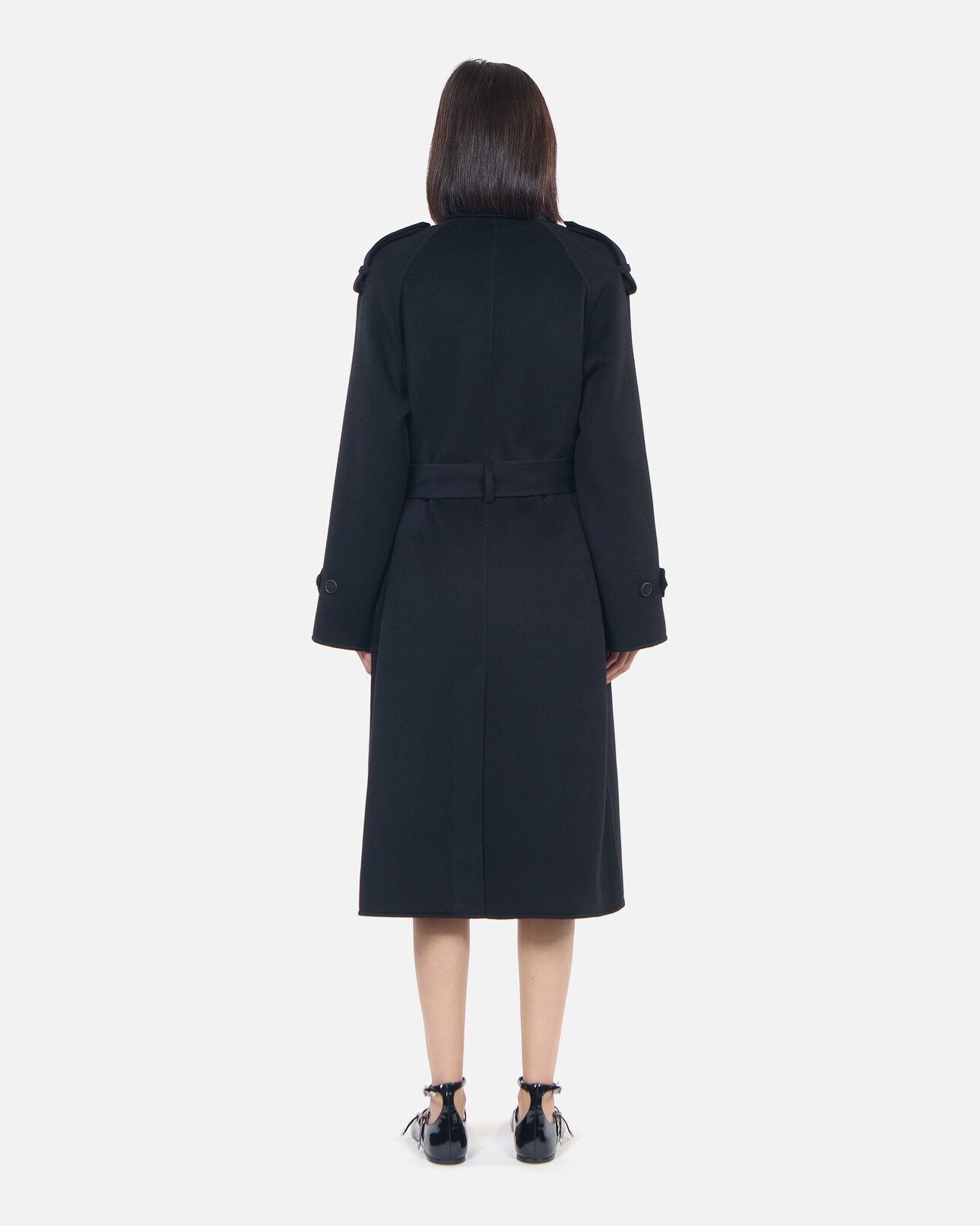 The Kooples FEMME BLACK manteau en laine style trench noir