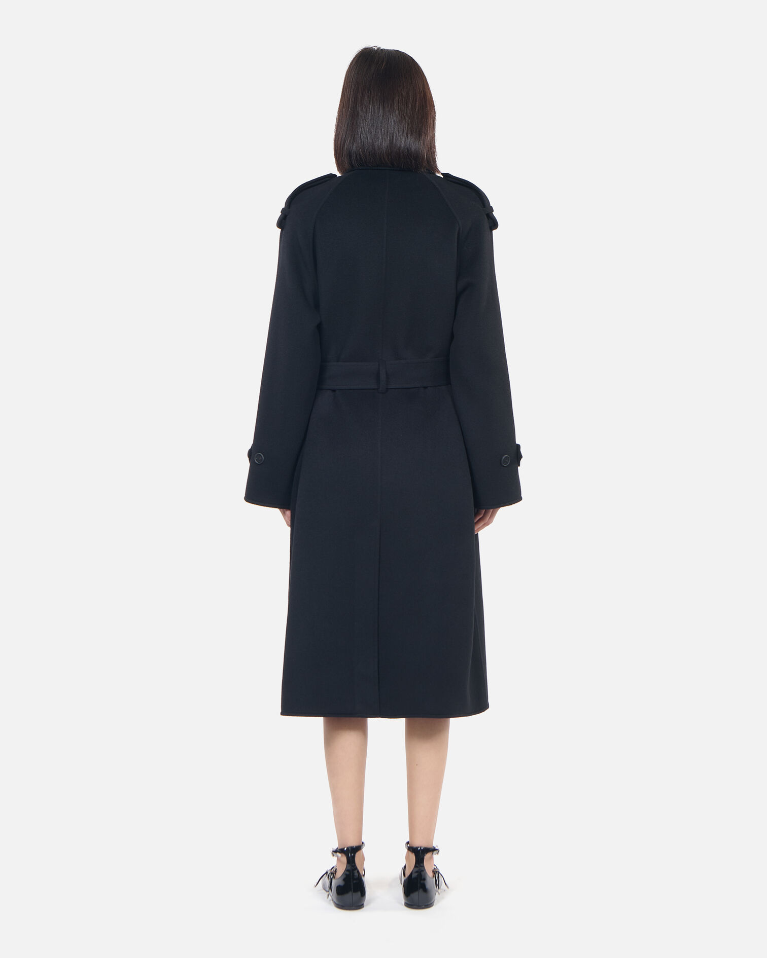 Manteau en laine style trench noir, BLACK, hi-res image number null
