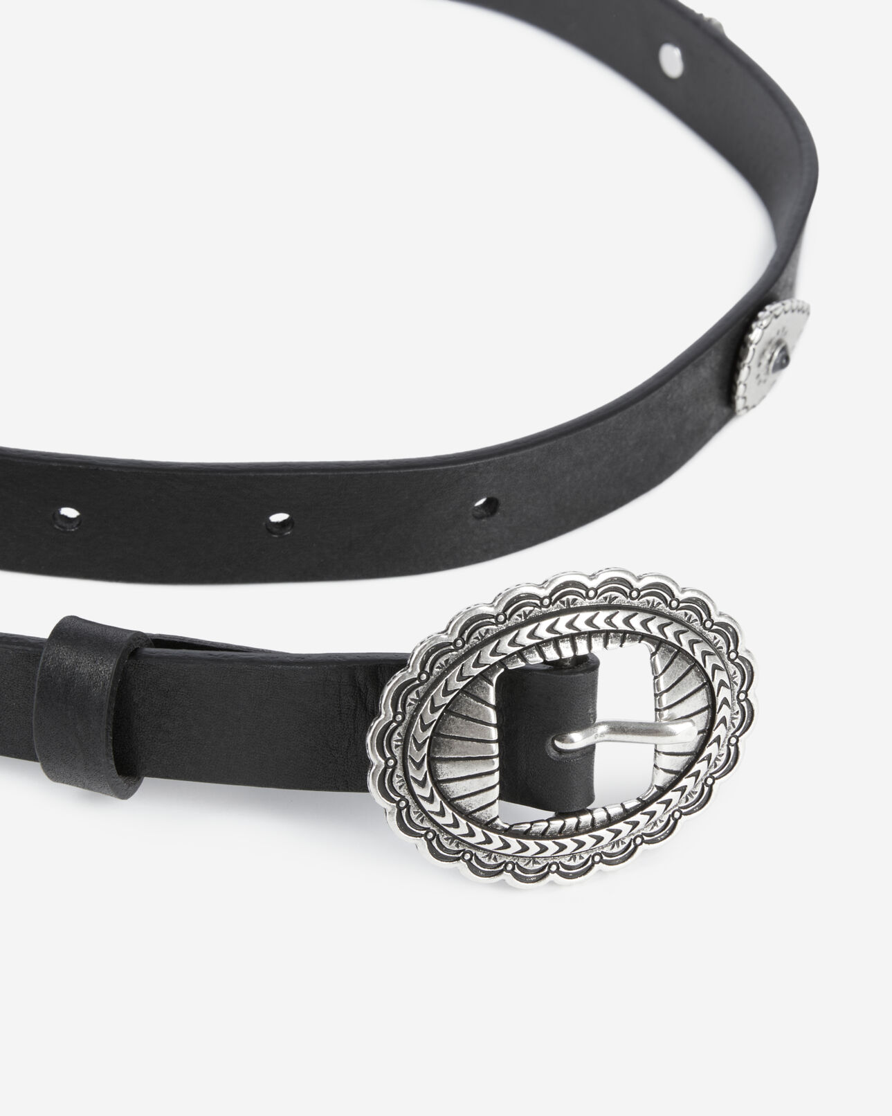 The Kooples FEMME BLACK ceinture fine cloutée en cuir noir