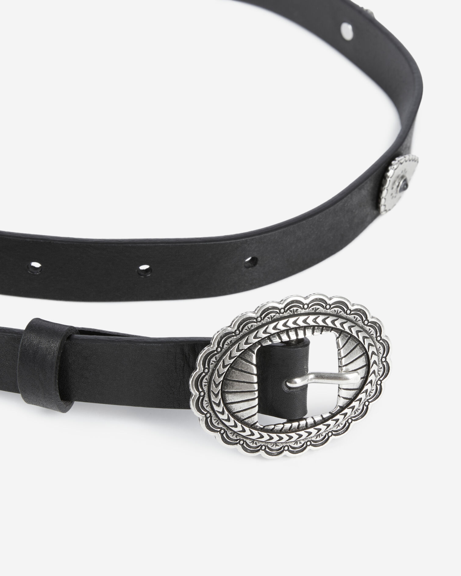 Ceinture fine cloutée en cuir noir, BLACK, hi-res image number null