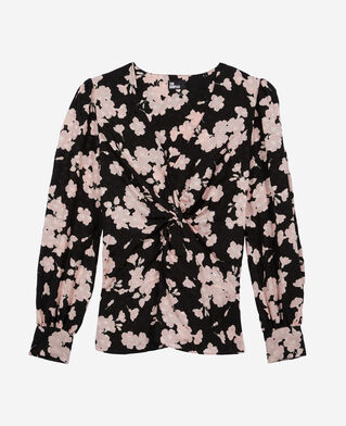 The Kooples F BLACK / PINK printed top with draping