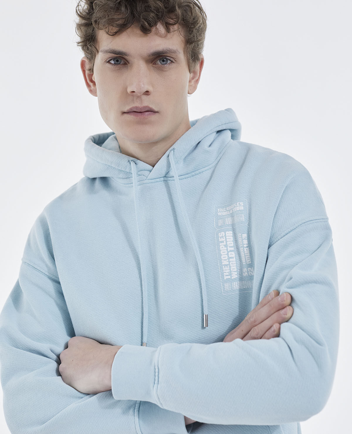 Sky blue hoodie with oversized print The Kooples