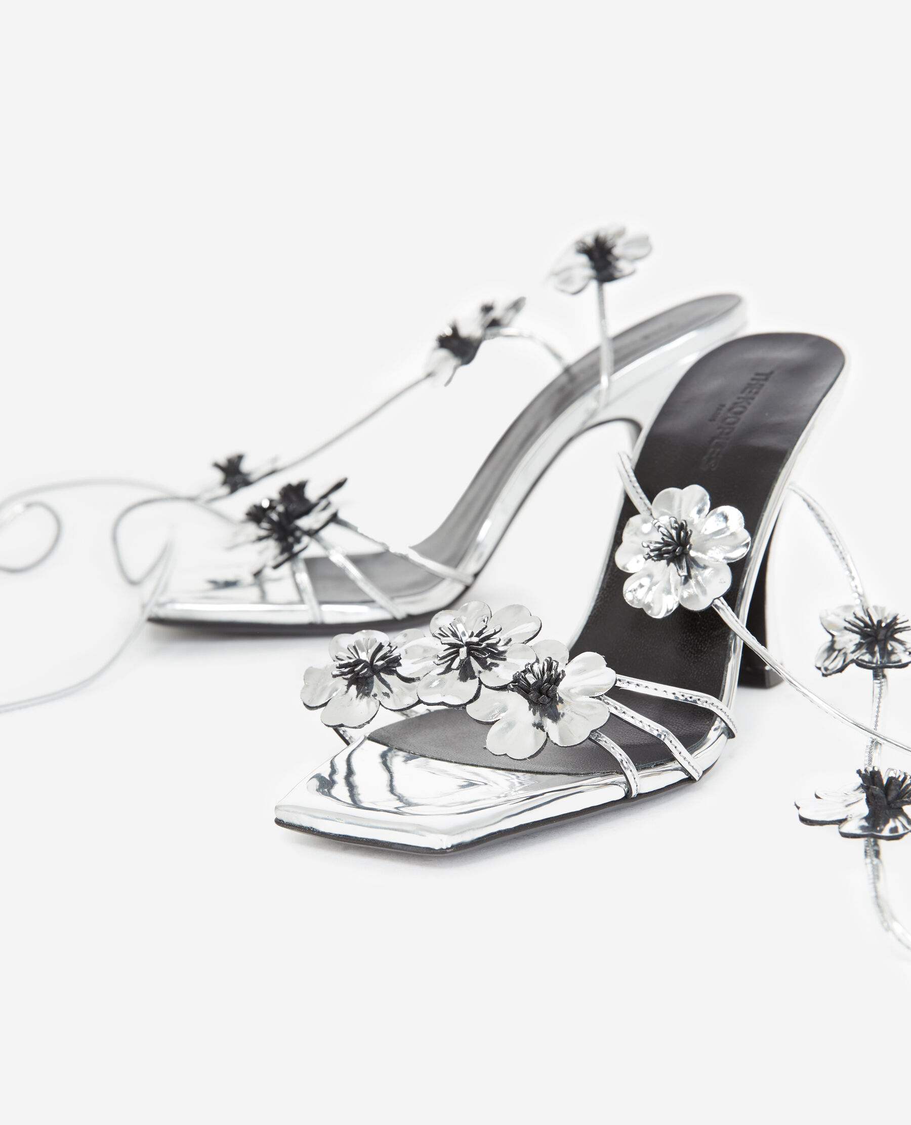Silver flower heels store