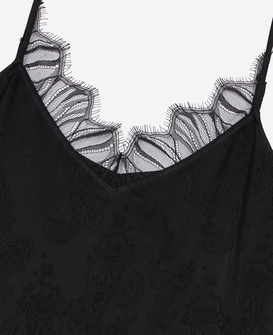 The Kooples WOMEN BLACK long black floral jacquard slip dress