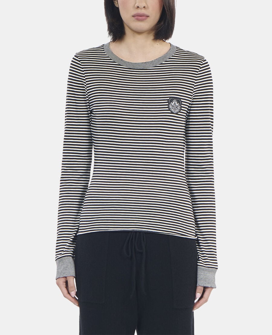 The Kooples DAMEN BLACK / WHITE langärmeliges, gestreiftes t-shirt