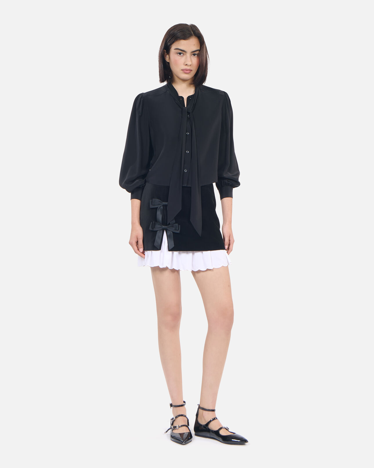 The Kooples FEMME BLACK chemise courte en soie noire