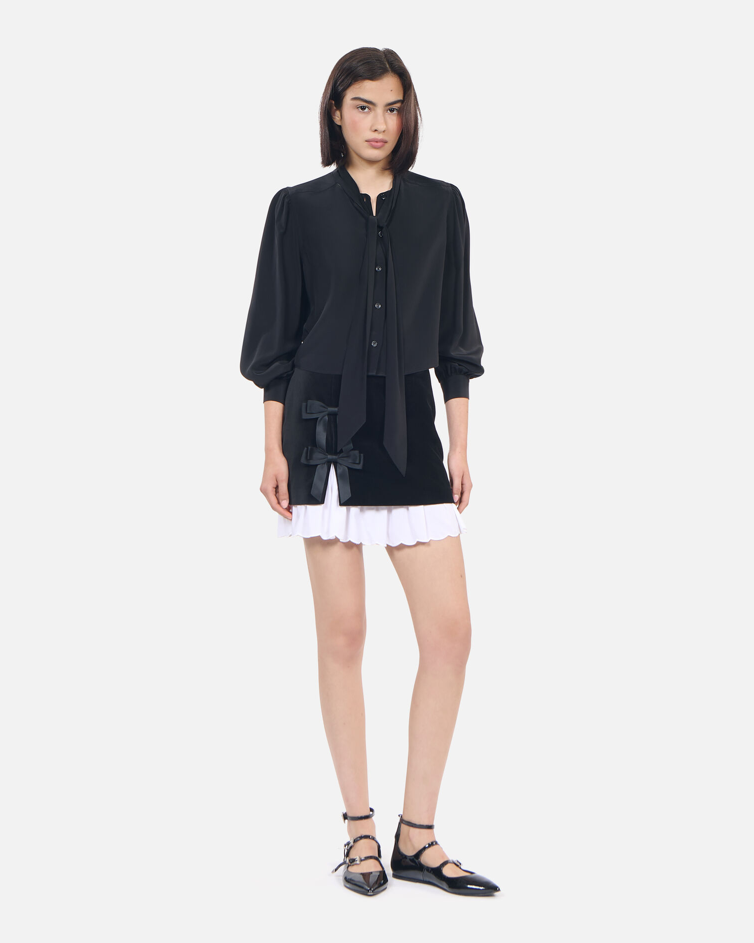 Chemise courte en soie noire, BLACK, hi-res image number null