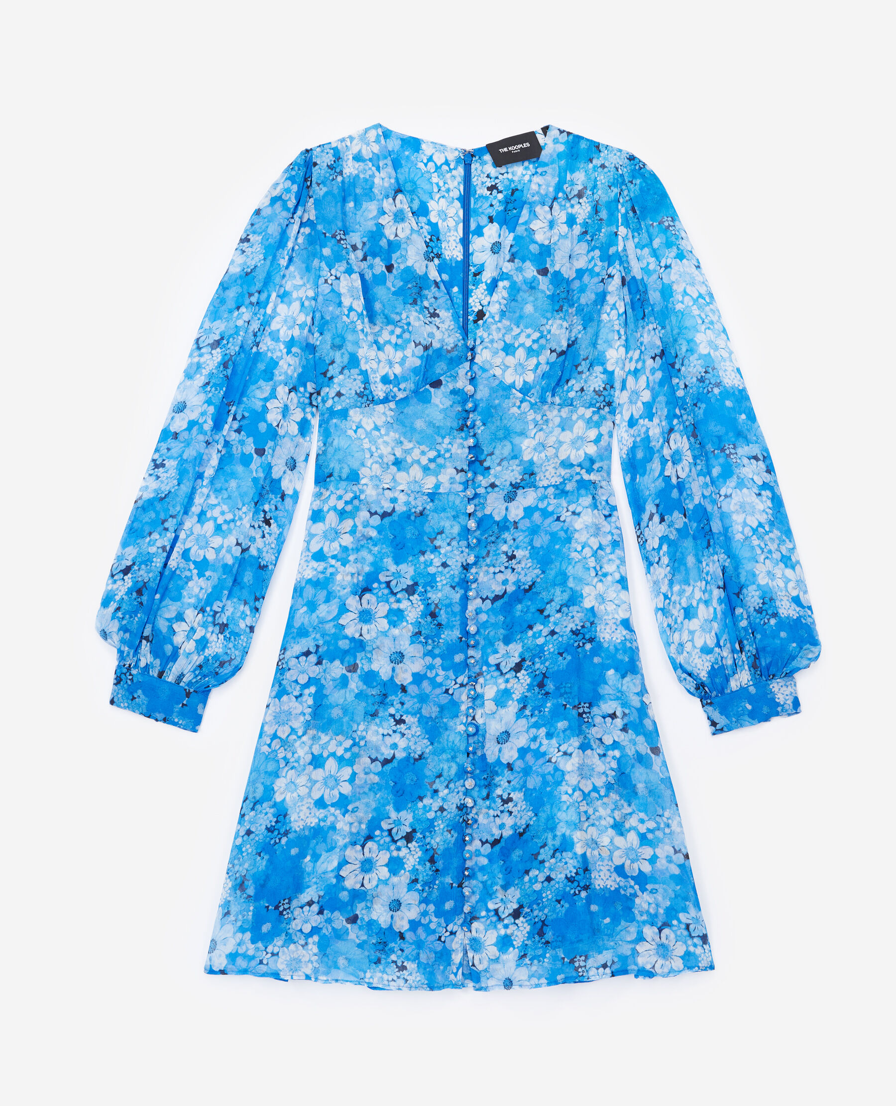 Blue short printed dress with buttons The Kooples