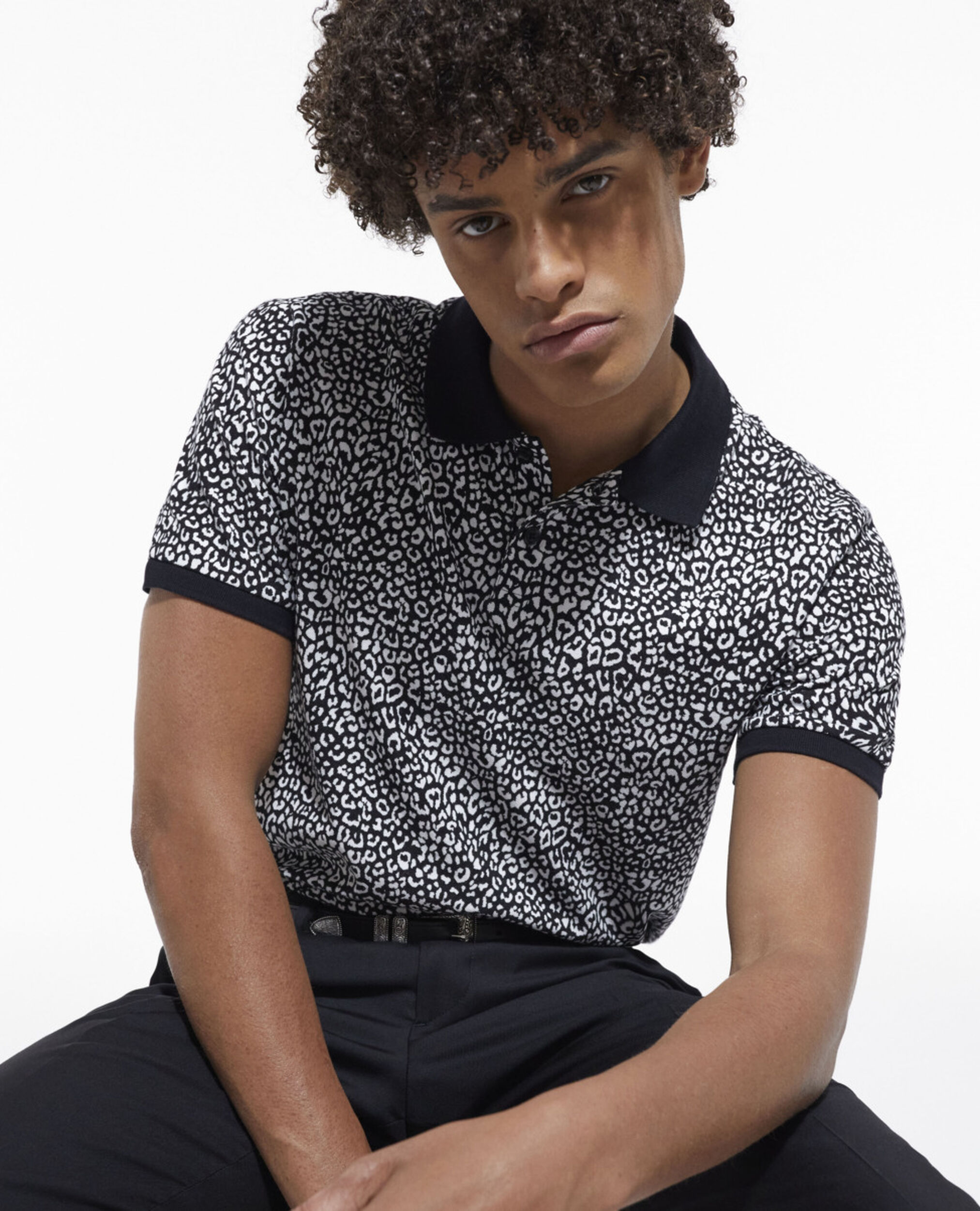 Black leopard print polo, ECRU, hi-res image number null