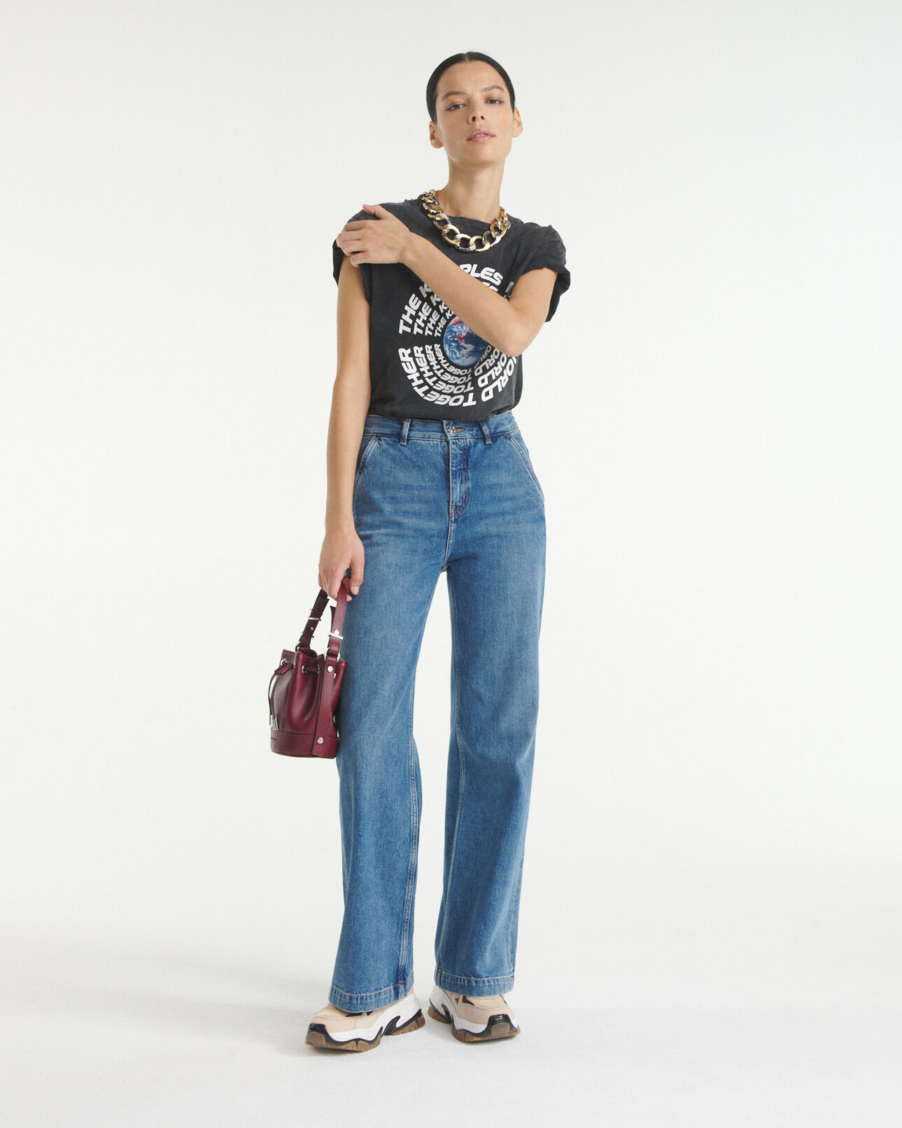 The Kooples WOMEN BLUE DENIM light blue straight-cut jeans w/side pockets