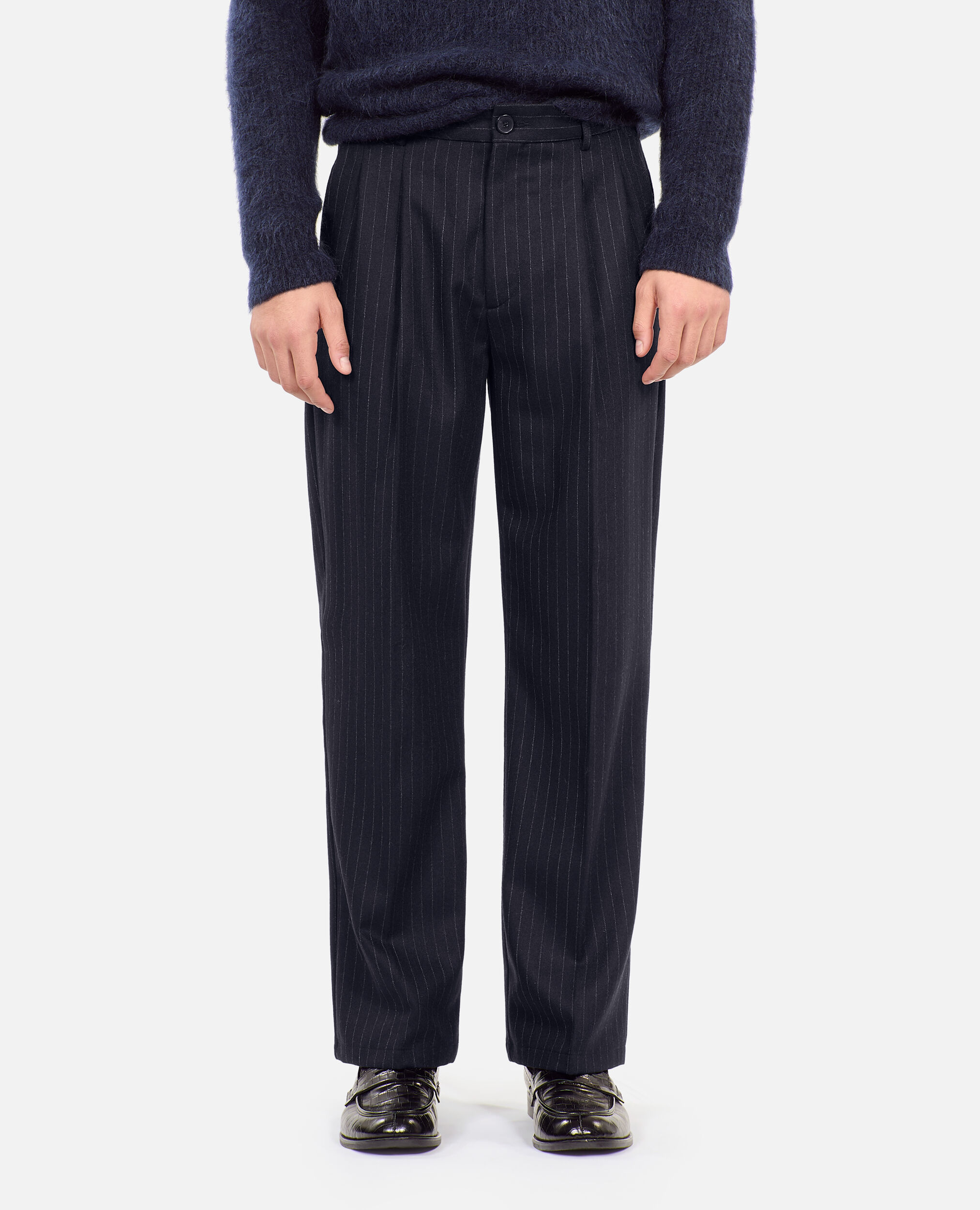 Women's navy tennis stripe suit pants