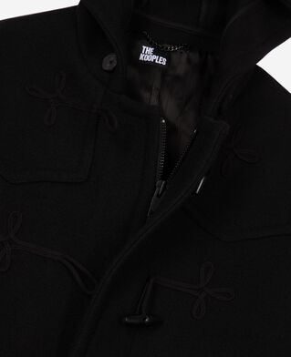 The Kooples MEN BLACK long black wool coat with brandenburg closure
