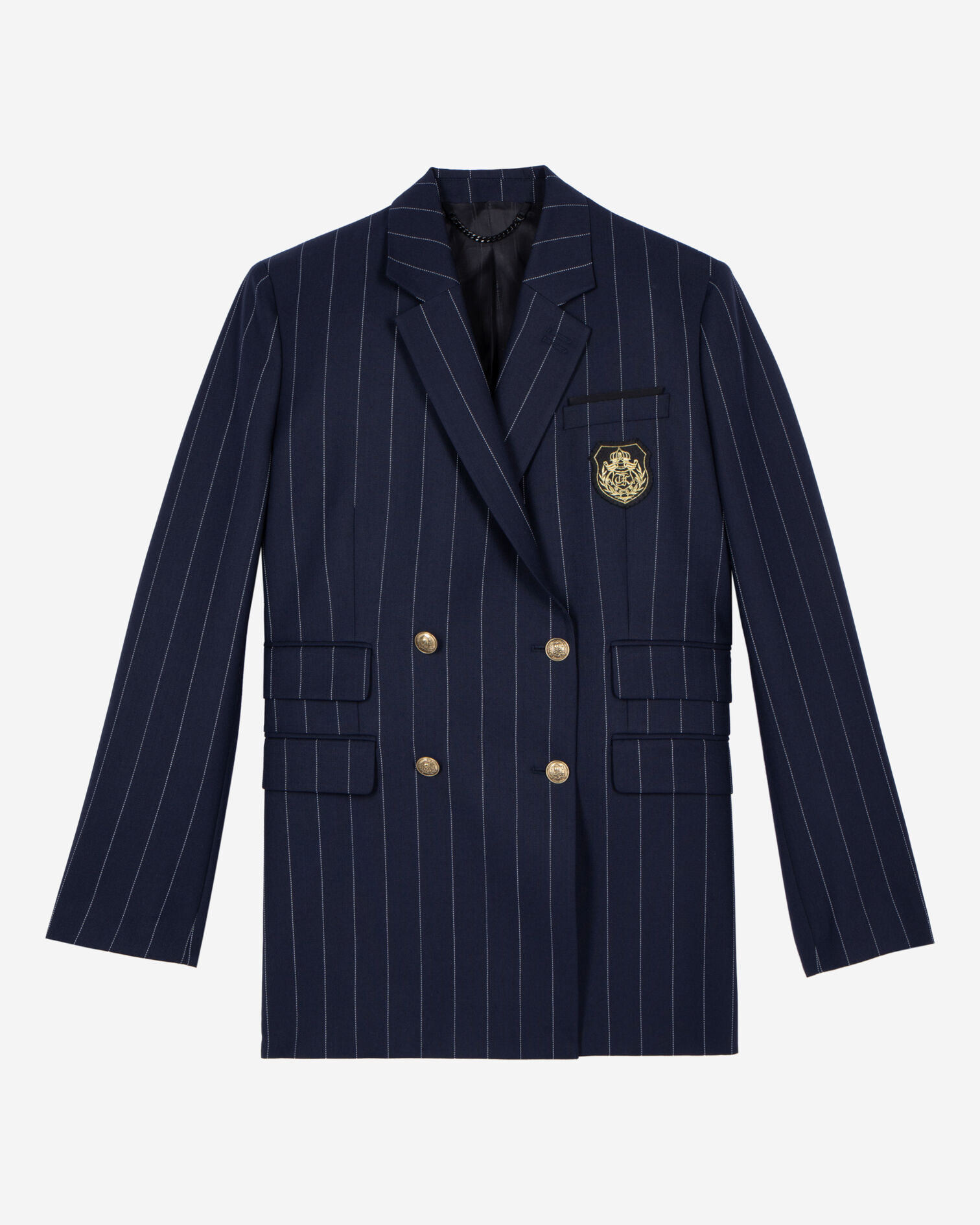 Navy blue wool blend tennis stripe suit jacket, NAVY, hi-res image number null