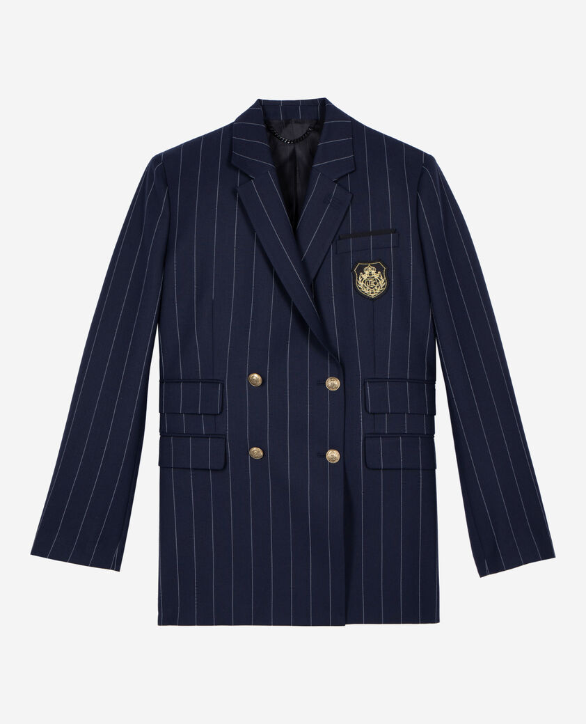 The Kooples FEMME NAVY veste tailleur à rayures tennis en laine mélangée bleu marine