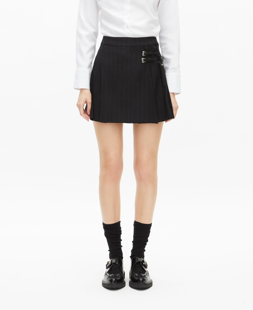The Kooples F BLACK short black striped pleated skirt