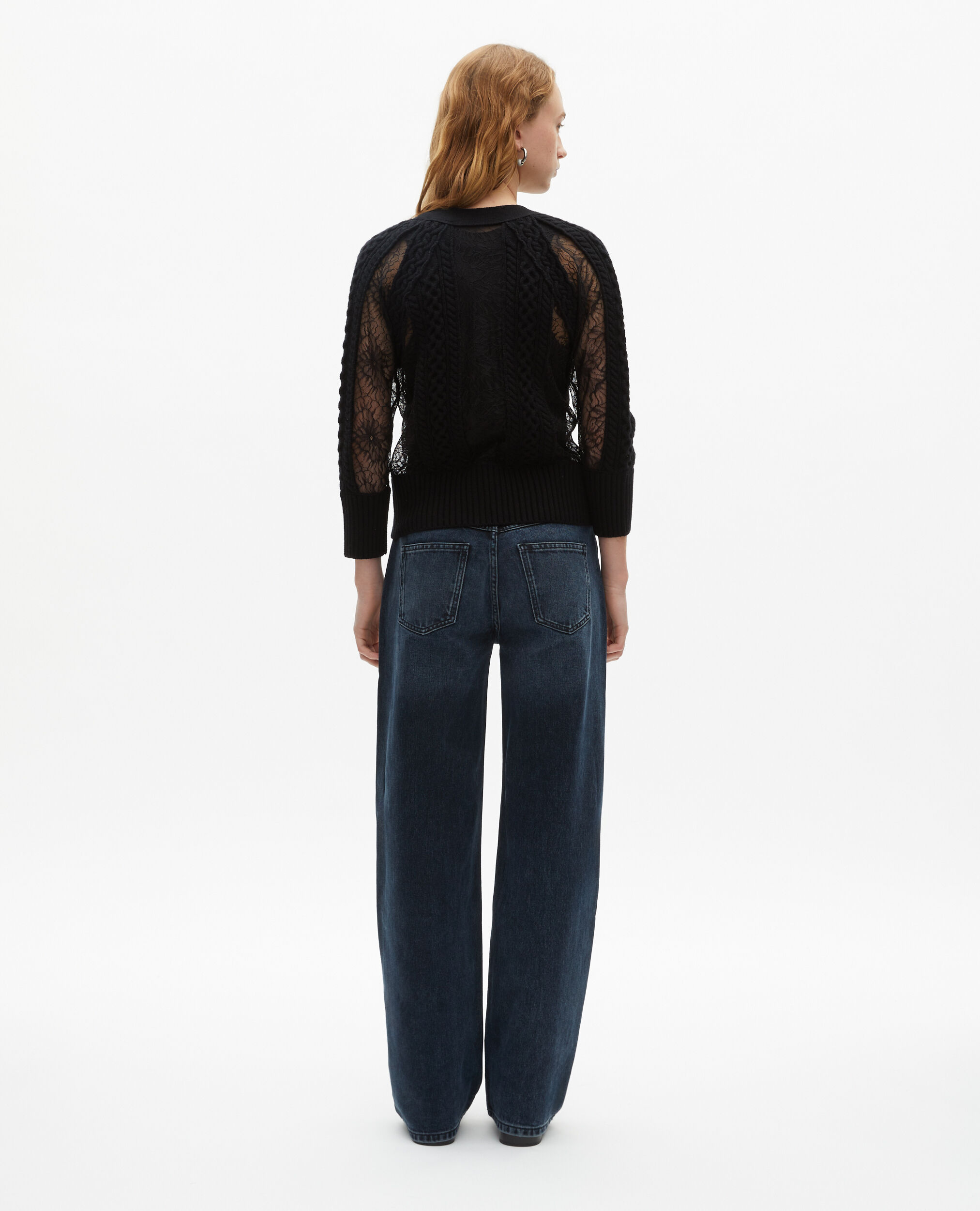 Black wool and lace cardigan, BLACK, hi-res image number null
