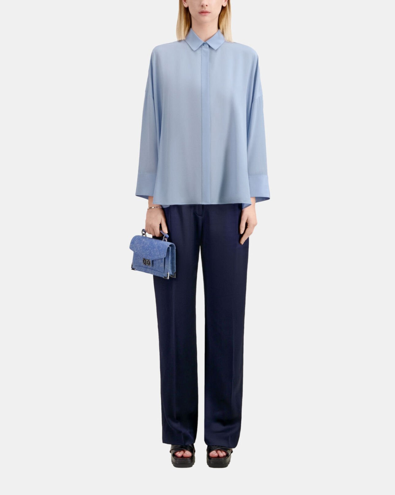 The Kooples MUJER LAVENDER camisa holgada de seda lavada azul