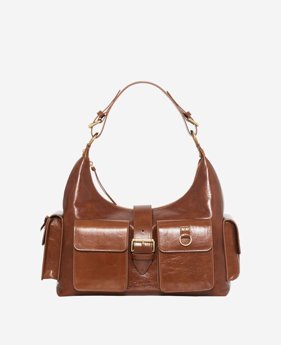 The Kooples WOMEN BROWN amelia xl bag in brown cracked leather