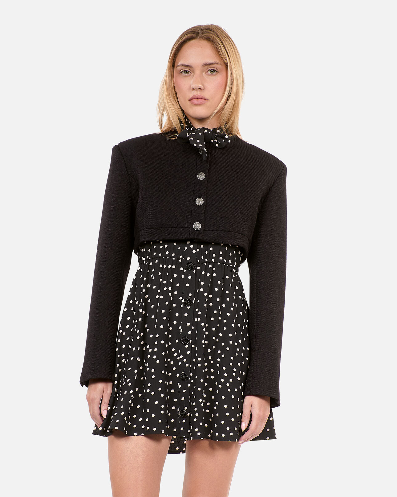 The Kooples FEMME BLACK veste en laine et coton noire