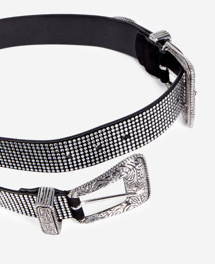 The Kooples WOMEN ANTIC SILVER leather belt with rhinestones and double western buckle