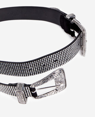 The Kooples WOMEN ANTIC SILVER leather belt with rhinestones and double western buckle