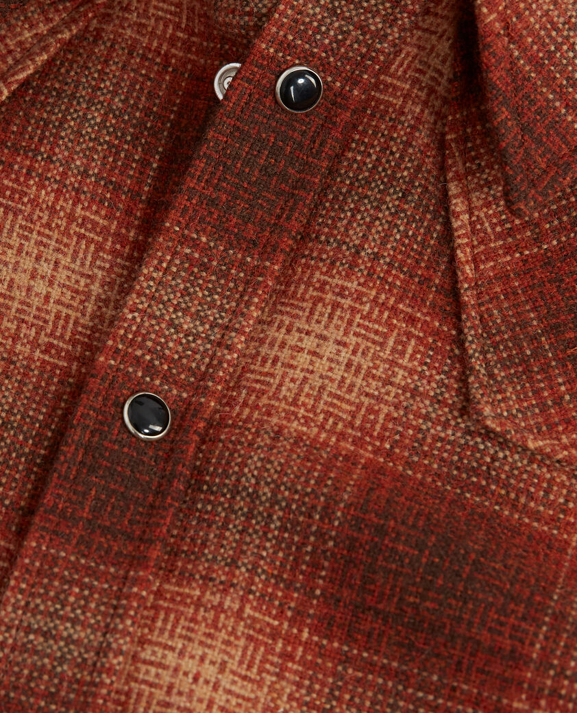 The Kooples HOMME ORANGE RED chemise laine orange &agrave; carreaux imprim&eacute;s