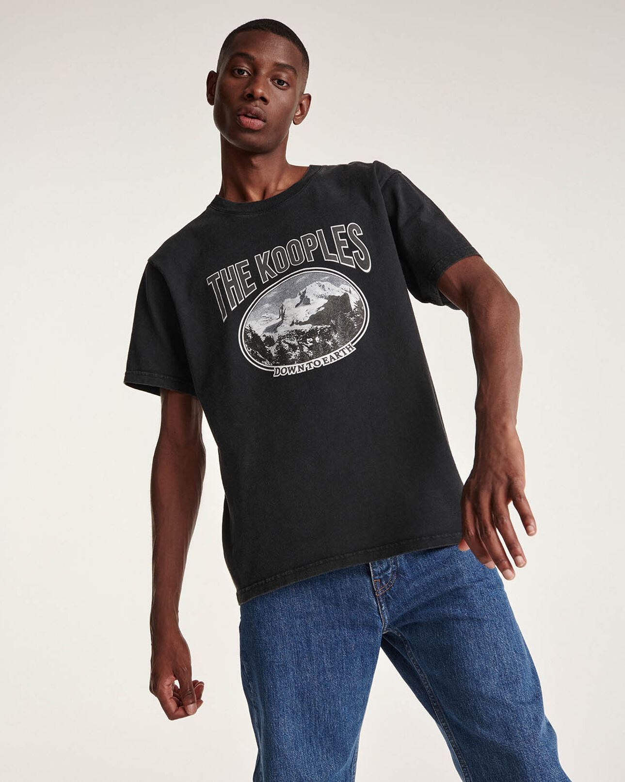 The Kooples MEN BLACK WASHED gray cotton t-shirt printed mountain logo