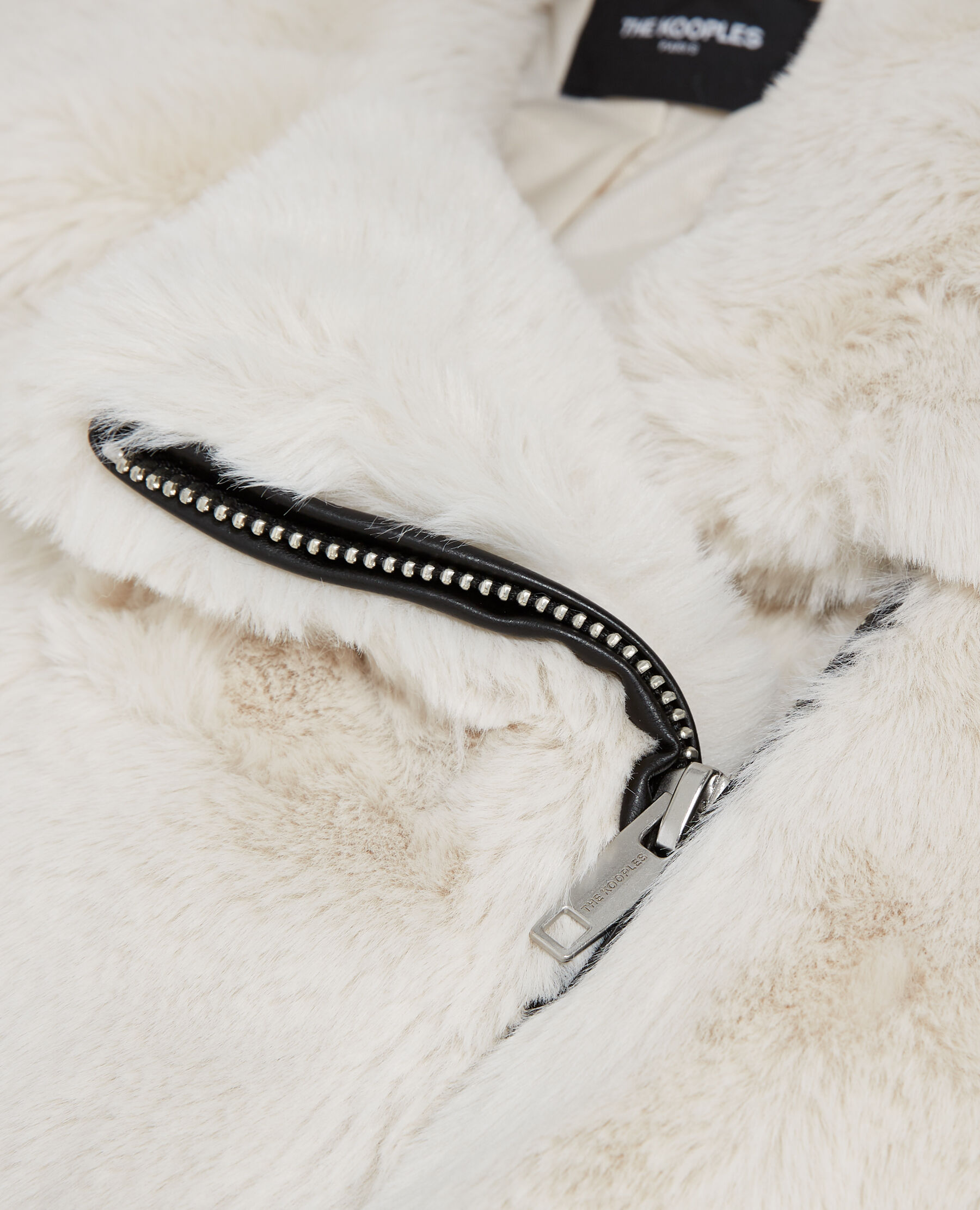 White faux fur coat with leather The Kooples US