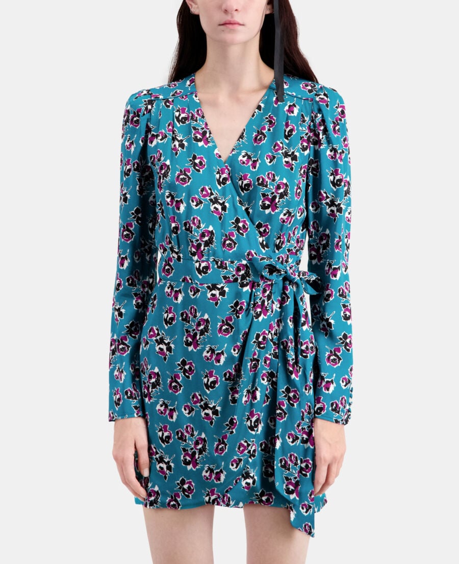 The Kooples WOMEN PINK - BLUE short printed wrap dress