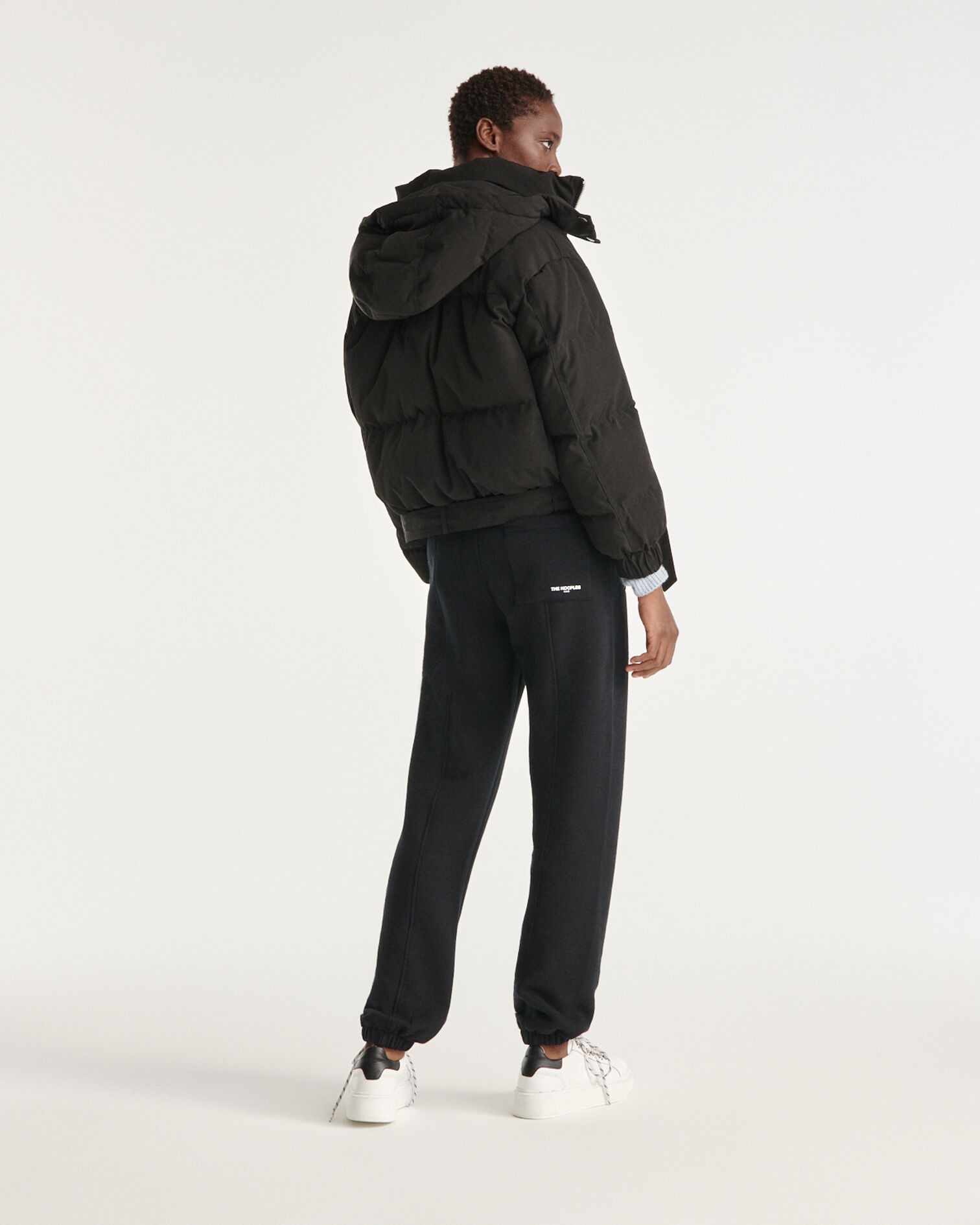 Short black down jacket with hood, BLACK, hi-res image number null