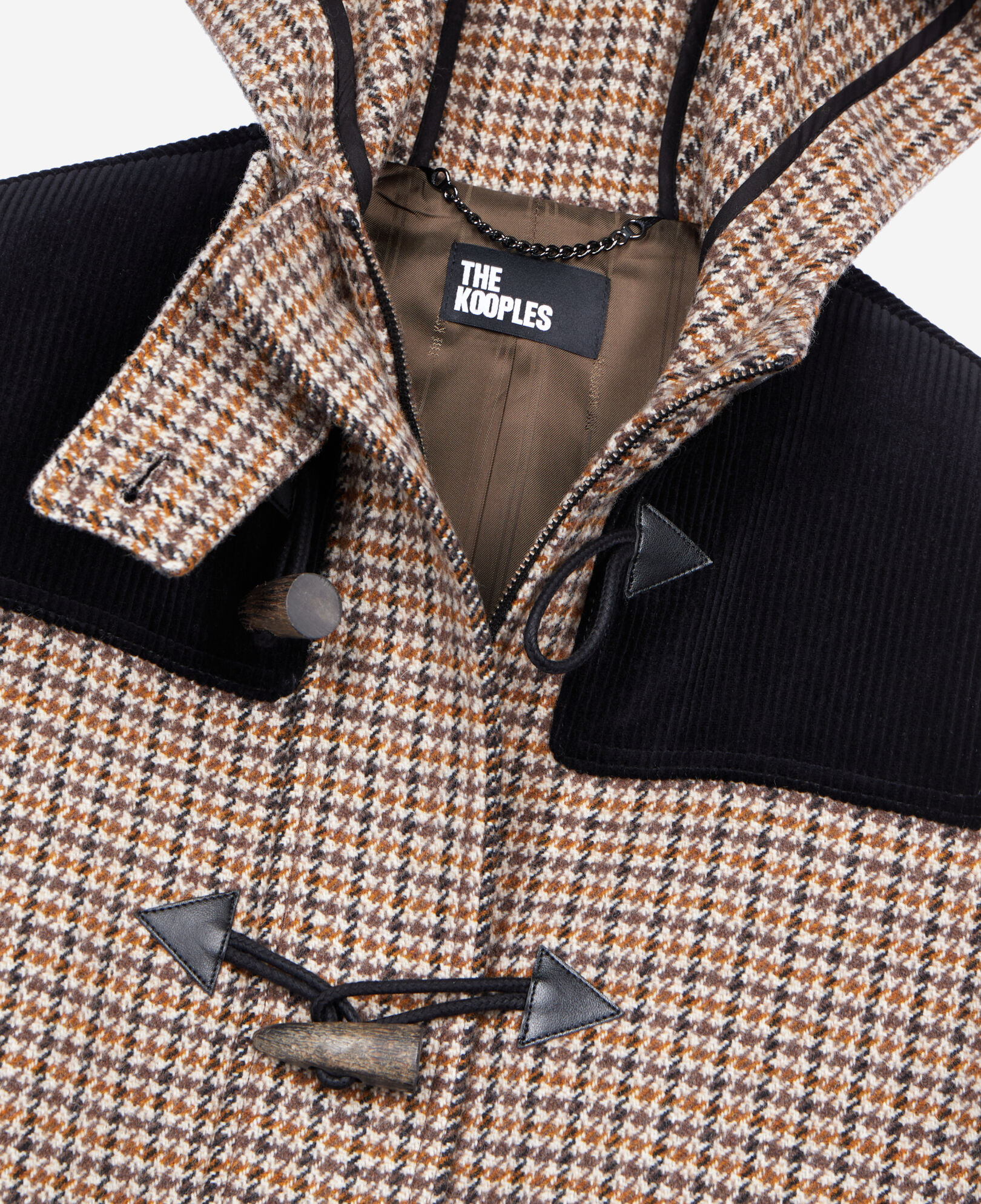The Kooples WOMEN BEIGE-BROWN beige houndstooth hooded pea coat