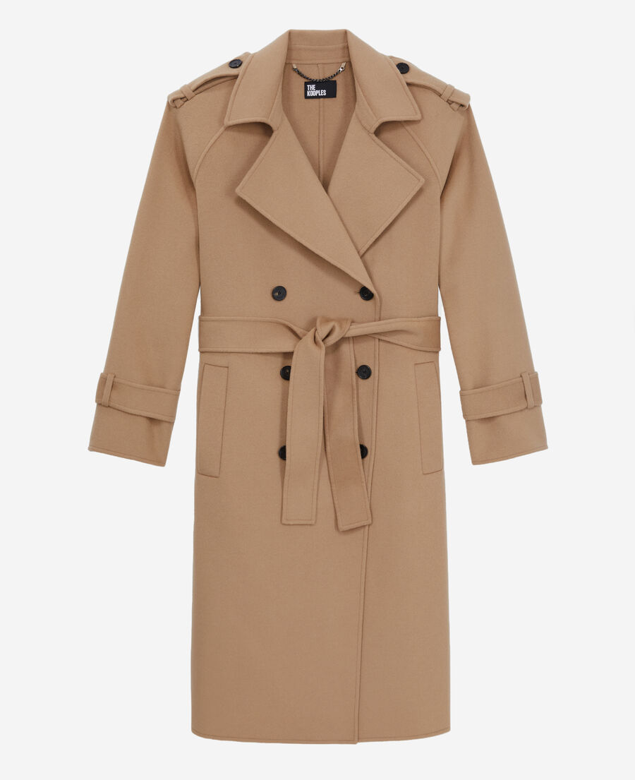 manteau long beige en mélange de laine