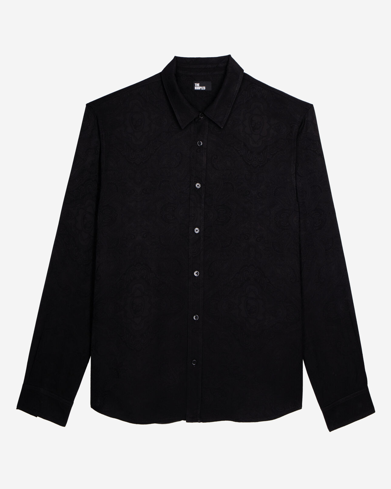 The Kooples HERREN BLACK schwarzes jacquard-hemd mit totenköpfen