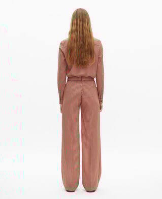 The Kooples FEMME DARK NAVY / FIRE RED pantalon large &agrave; rayures rouge et bleu