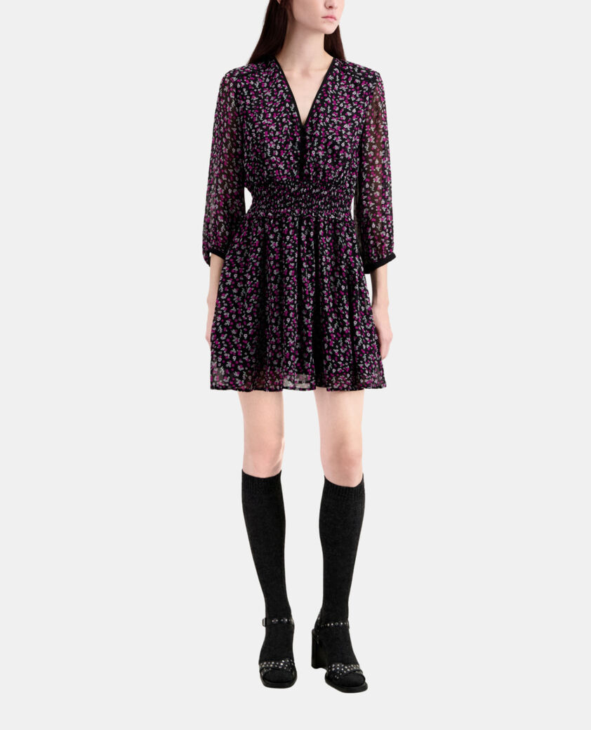 The Kooples WOMEN BLACK / PINK short printed dress with smocking