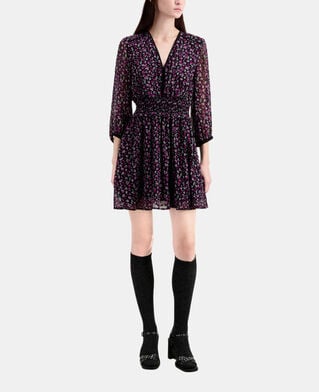 The Kooples WOMEN BLACK / PINK short printed dress with smocking