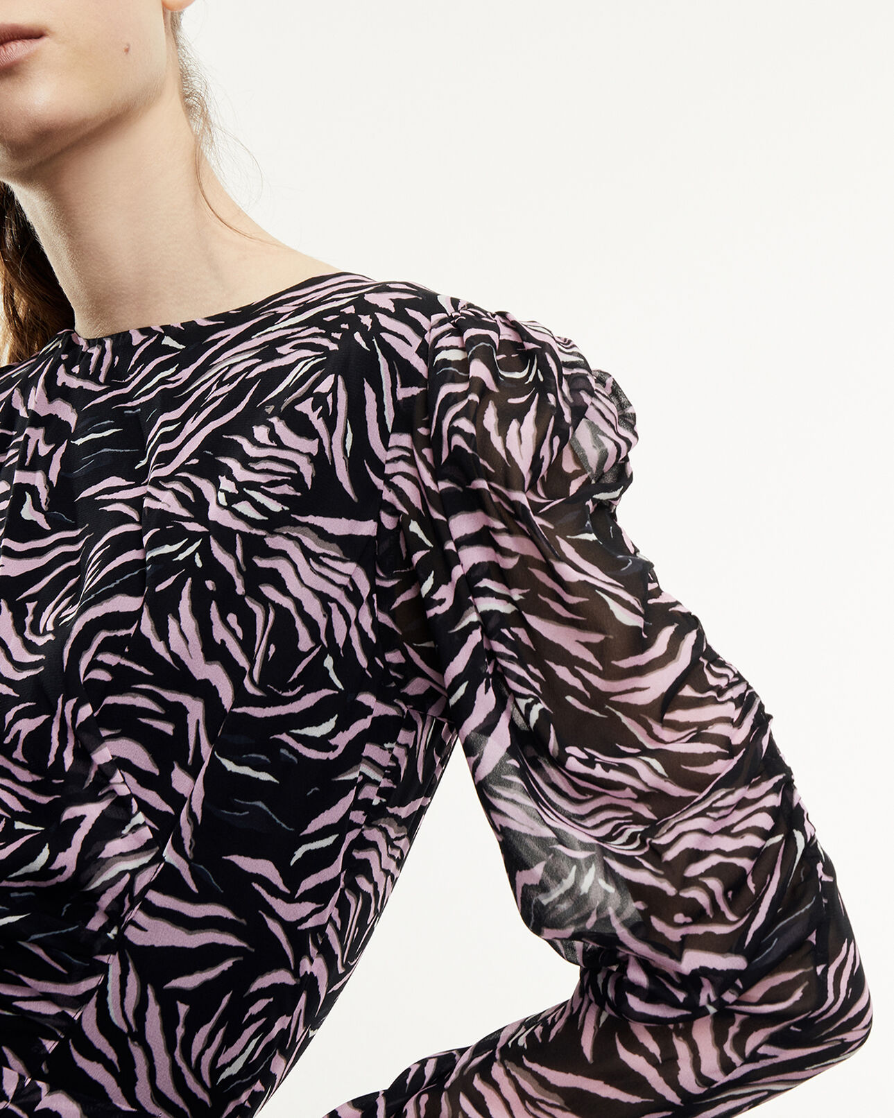 The Kooples WOMEN BLACK / PINK short black and pink zebra-print dress