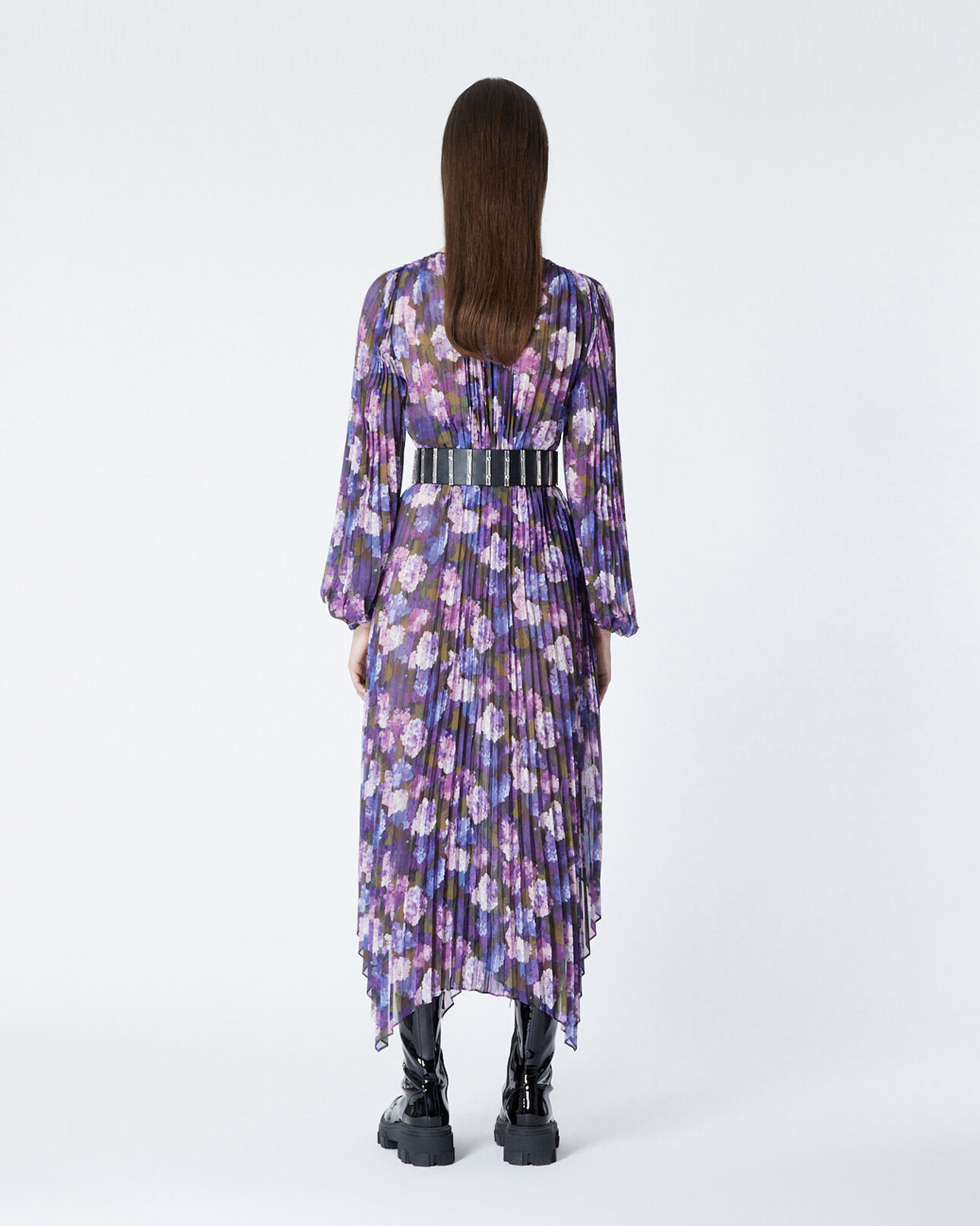 The Kooples DAMEN MULTICOLOR plissiertes langes kleid mit lila print