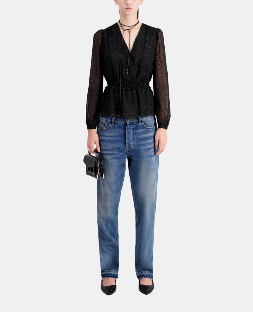 The Kooples FEMME BLACK top noir à pois en fil argenté