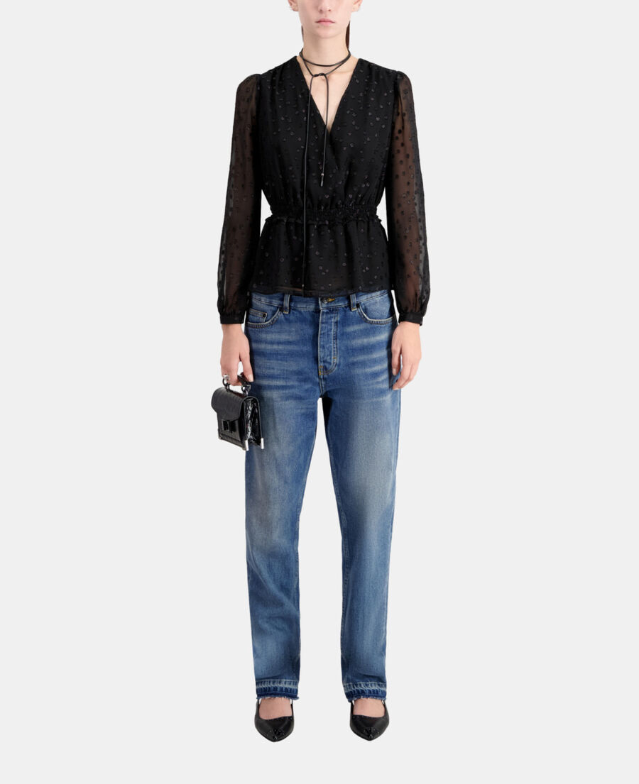The Kooples FEMME BLACK top noir à pois en fil argenté
