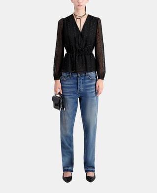 The Kooples FEMME BLACK top noir à pois en fil argenté