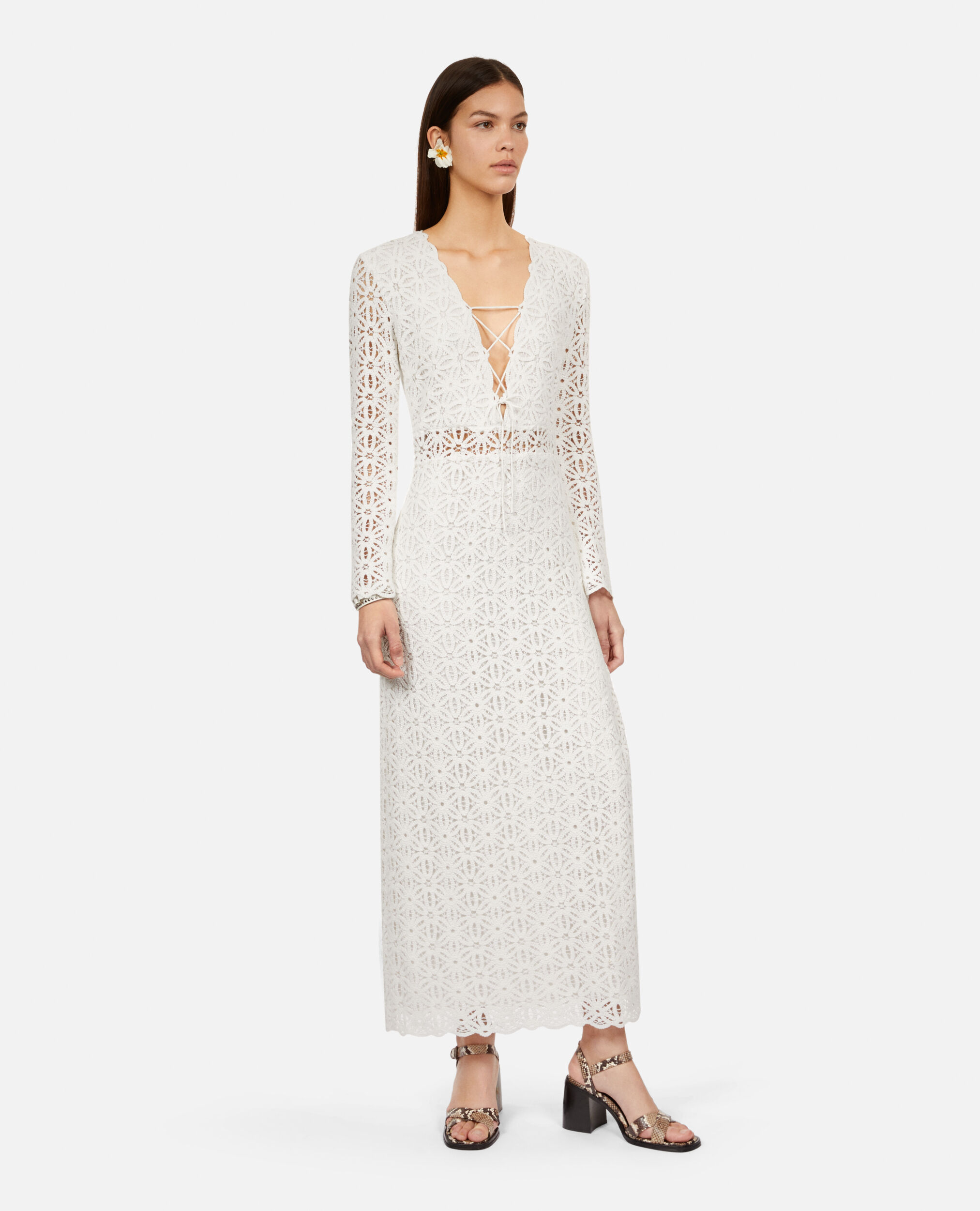 Langes, weißes Kleid aus Guipure, WHITE, hi-res image number null