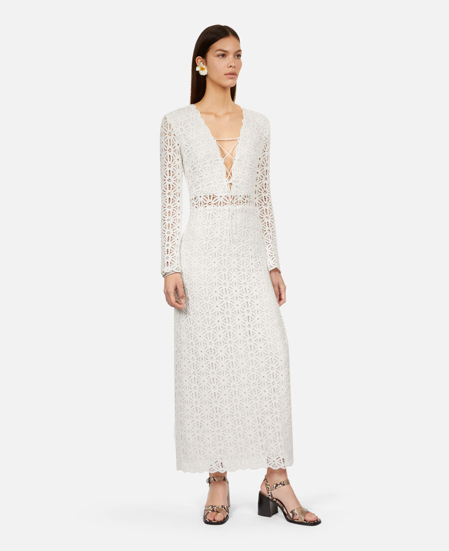 long white guipure dress