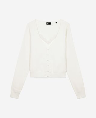 The Kooples FEMME LIGHT BEIGE pull effet trompe l'&oelig;il avec dentelle ecru