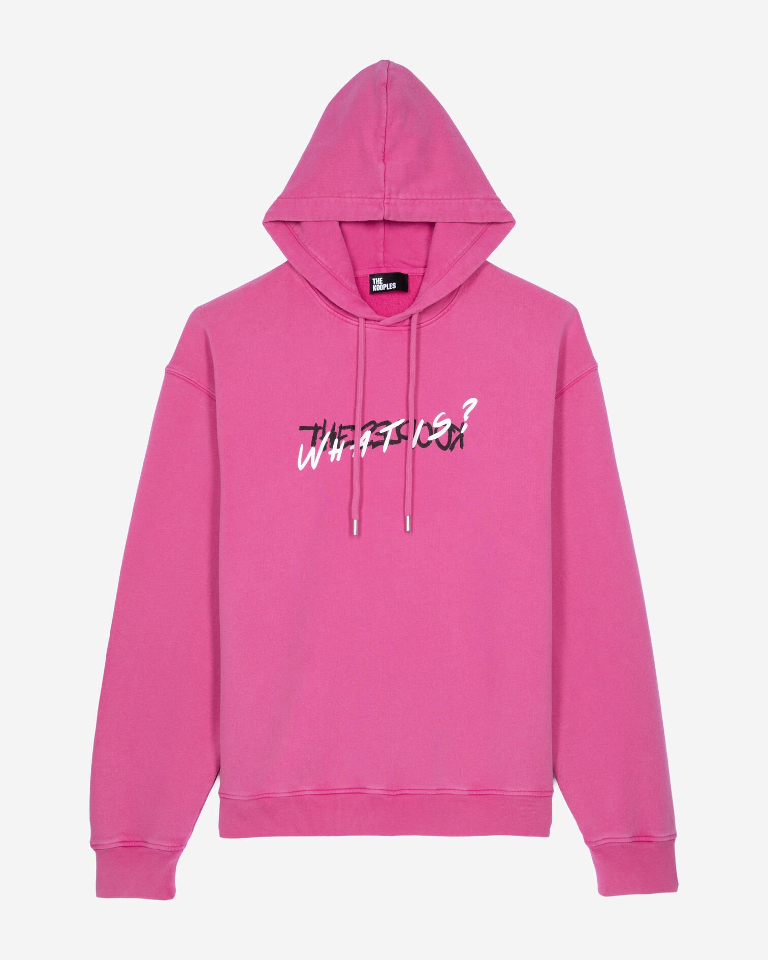 What is pink hooded sweatshirt, FUSHIA, hi-res image number null