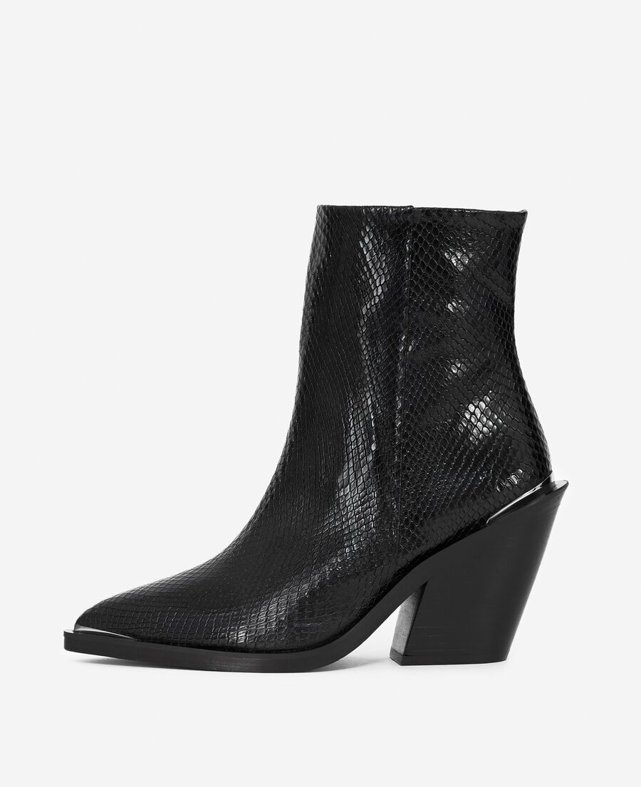 heeled ankle boots in snake-effect leather