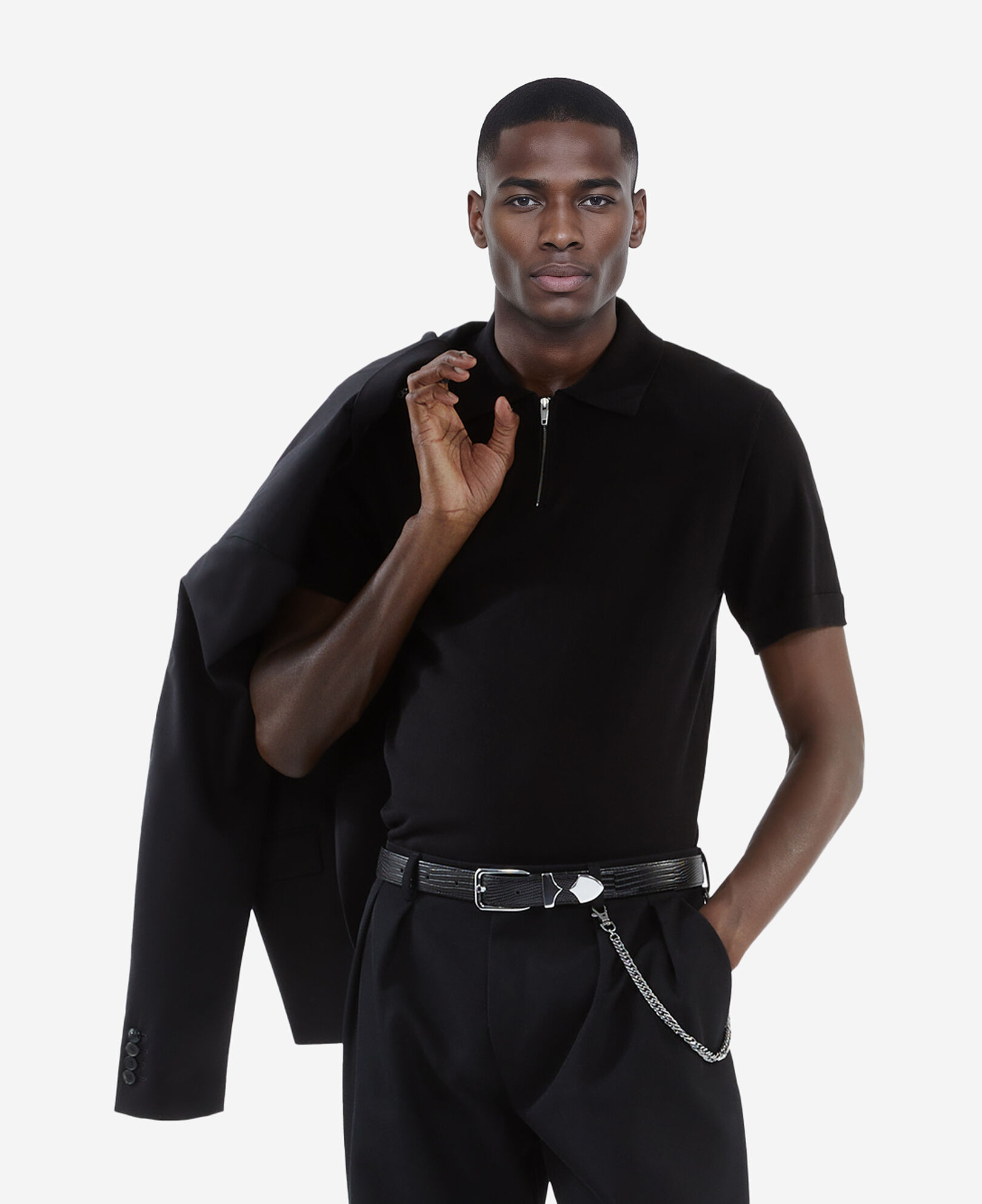 The Kooples MEN BLACK black knit polo