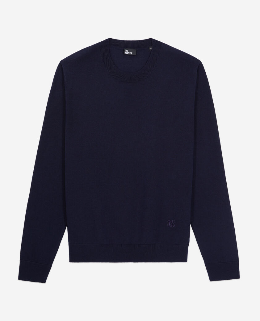 The Kooples HOMME NAVY pull bleu marine en laine mérinos