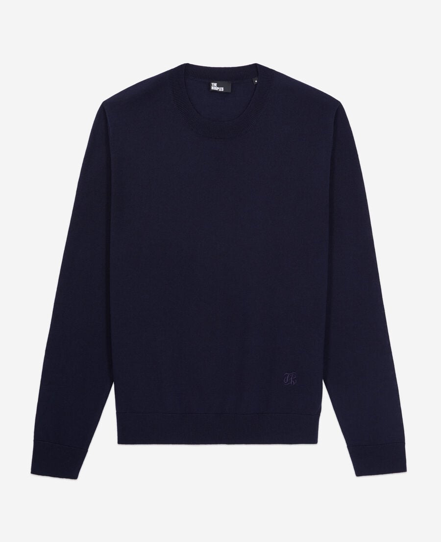 The Kooples HOMME NAVY pull bleu marine en laine mérinos