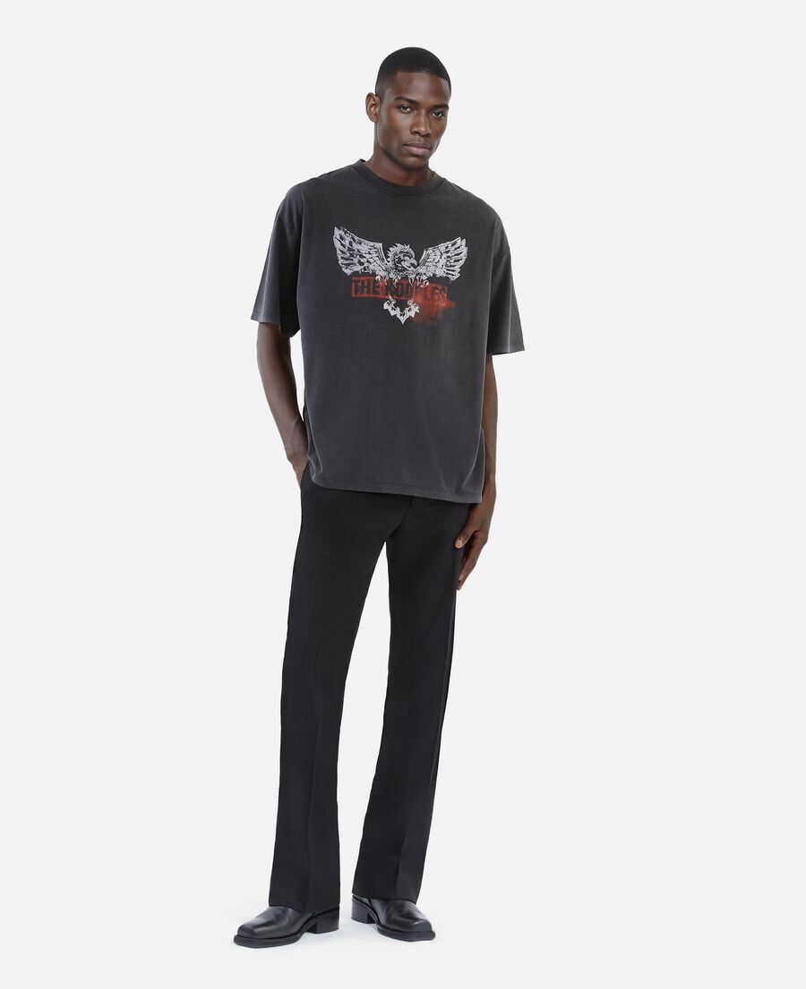 The Kooples MEN BLACK WASHED black screen-printed t-shirt